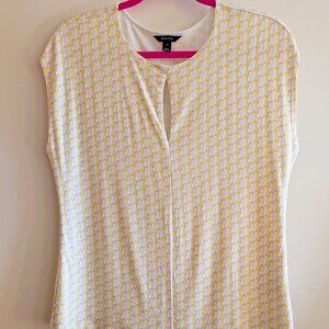 NWOT RW & Co. Short, Cap-Sleeve, Top with keyhole, Yellow, Grey, White, Sz L